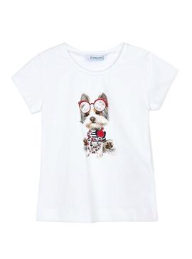 T-Shirt Mayoral Chien Blanc Fille