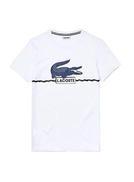 T-Shirt Lacoste Col Roule Blanc Homme