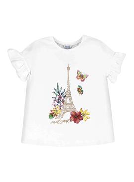 T-Shirt Mayoral Tour Eiffel Blanc pour Fille