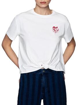 T-Shirt Pepe Jeans Fleur Blanc pour Femme