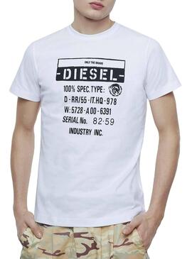 T-Shirt Diesel Label Blanc pour homme