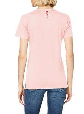 T-Shirt Calvin Klein Jeans Stripe Logo Rose Femmes