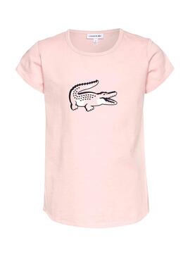 T-Shirt Lacoste Croco Rose pour Fille
