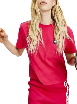 T-Shirt Tommy Jeans Parche Cropped Rose Femme