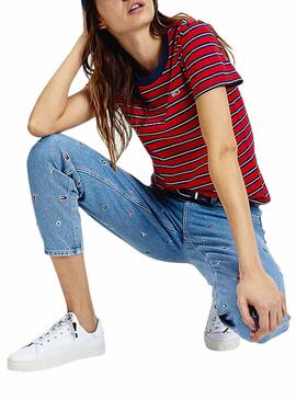 T-Shirt Tommy Jeans Classics Stripe Rouge Femme