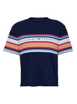T-Shirt Tommy Jeans Stripe Logo Bleu Marine Femme