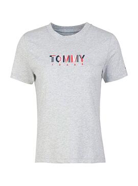 T-Shirt Tommy Jeans Logo Multicolore Gris Femme