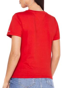 T-Shirt Tommy Jeans Logo multicolore Rouge Femme