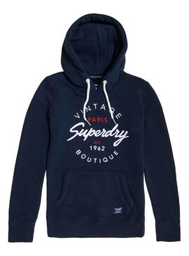 Sweat Superdry Applique Overhead Marin Femme