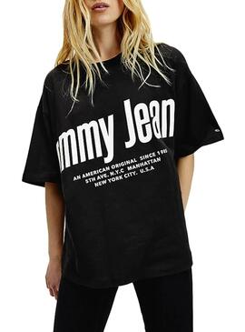 T-Shirt Tommy Jeans Diagonal Logo Noire Femme