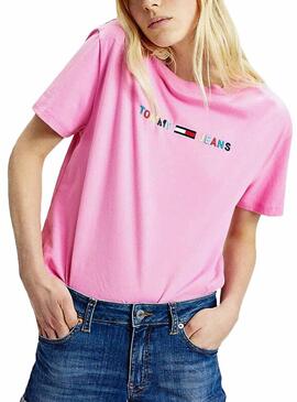 T-Shirt Tommy Jeans Logo Colored Rosa Femme