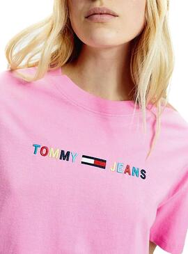 T-Shirt Tommy Jeans Logo Colored Rosa Femme
