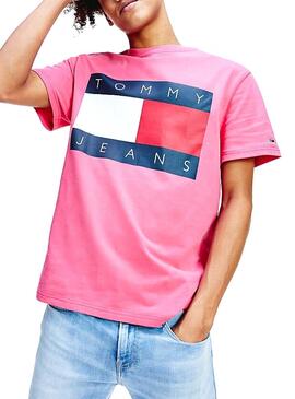 T-Shirt Tommy Jeans Big Flag Fucsia pour Homme