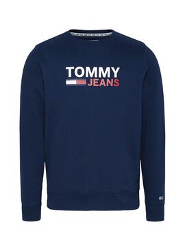 Sweat Tommy Jeans Corp Logo Bleu pour Homme