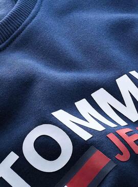 Sweat Tommy Jeans Corp Logo Bleu pour Homme