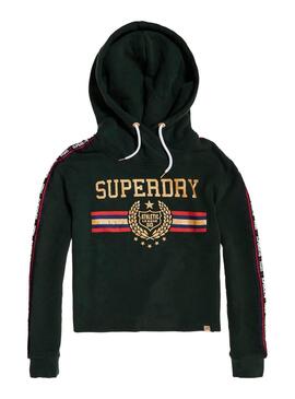 Sweat Superdry Gia Tape Cagoule Vert Femme