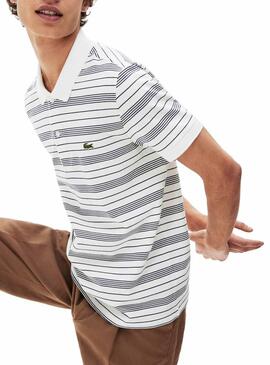 Polo Lacoste Stripes Blanc pour Homme