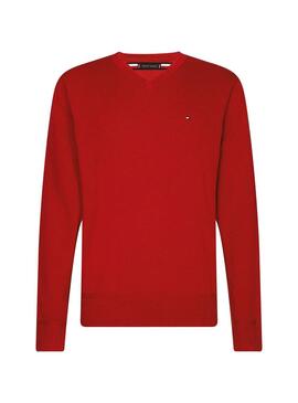 Pull Tommy Hilfiger col en V Rouge pour Homme