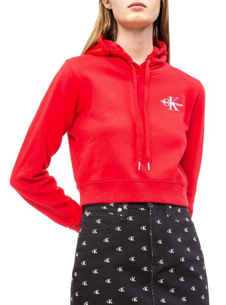 Sweat Calvin Klein Monogram Hoodie Rouge Femme