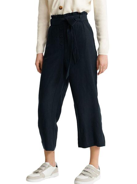 Pantalon femme en deals lin bleu marine