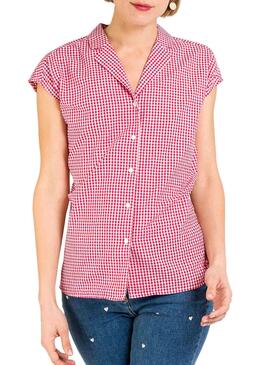 Chemise Naf Naf Cadres Vichy Rouge pour Femme