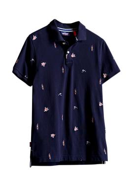 Polo Superdry Classic Piqué Print Marin Homme