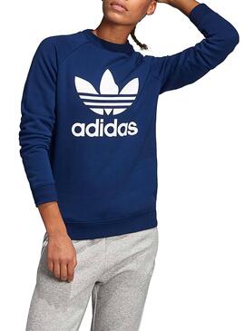 Sweat Adidas Trefoil Crew Femme Bleu Foncé