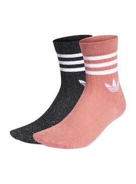 Chaussettes Adidas Glitter Full Rose et Noire Femme