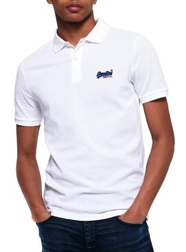 Polo Superdry Homme blanc mercerisé