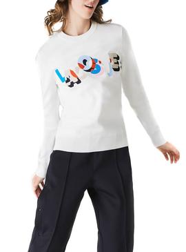 Pull Broderie Lacoste Blanc pour Femme