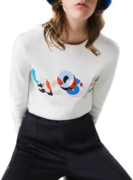 Pull Broderie Lacoste Blanc pour Femme
