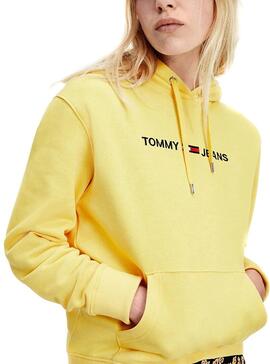 Sweat Tommy Jeans Linear Jaune pour Femme