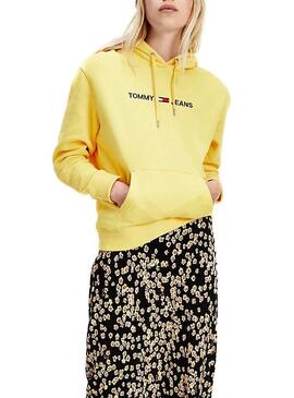 Sweat Tommy Jeans Linear Jaune pour Femme