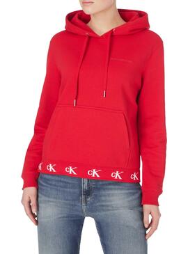 Sweat Calvin Klein Logo Trim Rouge pour Femme