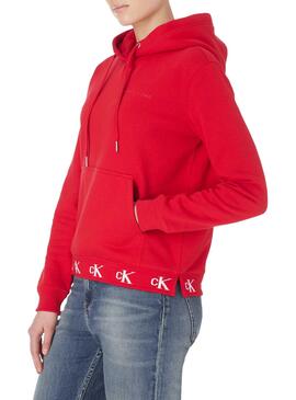 Sweat Calvin Klein Logo Trim Rouge pour Femme