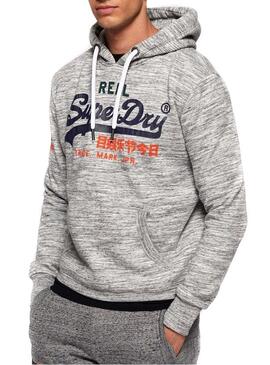 Sweat Superdry Logo Vintage Gris pour Homme