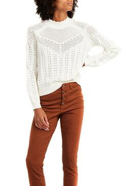 Pull Naf Naf Troquelados Beige pour Femme