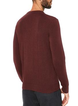 Pull Lacoste Col en V Bordeaux pour Homme