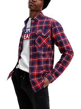 Chemise Flanelle Tommy Jeans Rouge pour Homme