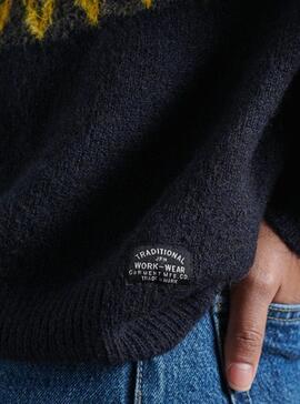 Pull Superdry Maggi Farisle Bleu marine pour Femme