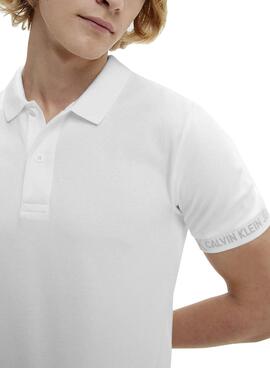 Polo Calvin Klein Logo Jacquard Blanc pour Homme