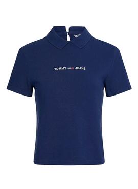 Polo Tommy Jeans Linear Logo Bleu marine pour Femme