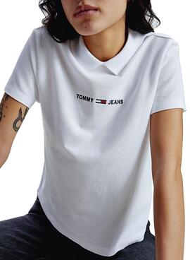 Polo Tommy Jeans Linear Logo Blanc pour Femme