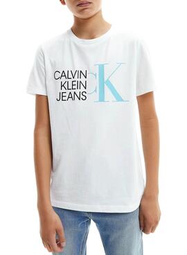 T-Shirt Logo hybride Calvin Klein Blanc pour Garçon