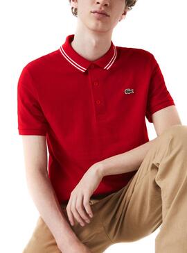 Polo Lacoste Ribbed Collar Rouge pour Homme