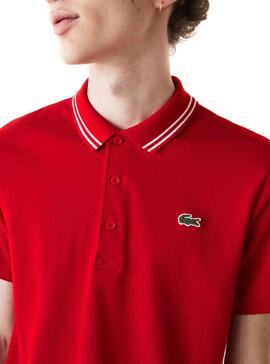 Polo Lacoste Ribbed Collar Rouge pour Homme