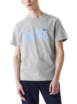 T-Shirt Logo Lacoste Oversize Gris pour Homme