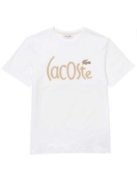 T-Shirt Lacoste Logo Oversize Blanc pour Homme