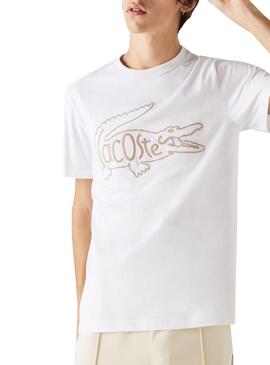 T-Shirt Lacoste Logo Oversize Blanc pour Homme
