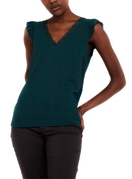 T-Shirt Naf Naf Puntillas Vert pour Femme